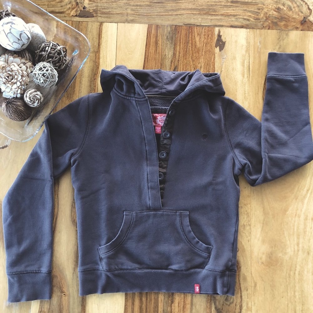 ESPRIT (EDC) -SM- Vintage 3/4 Button Up Hoody in warm chocolate brown
